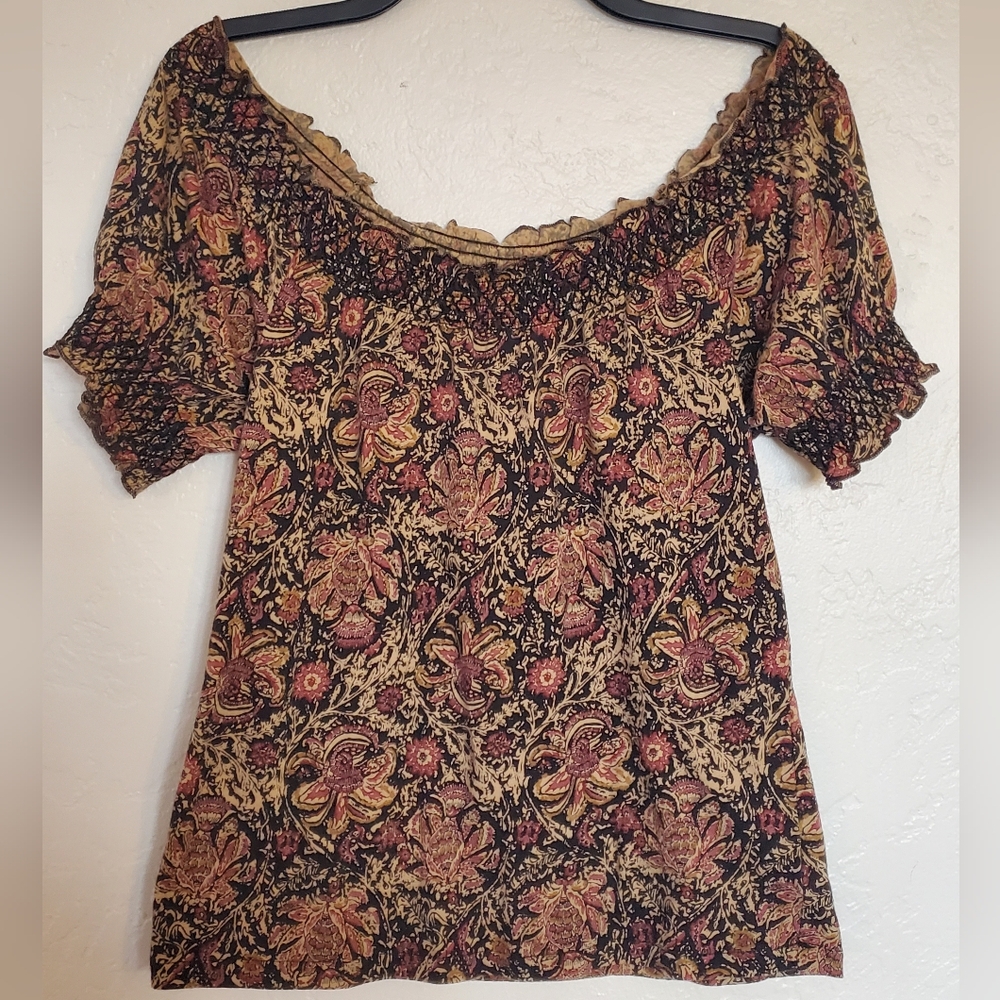 LAUREN GREEN LABEL RALPH LAUREN 100% COTTON Smocked PAISLEY PEASANT TOP LARGE